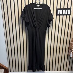 Max Studio Black Midi Dress with Ruffle Sleeves